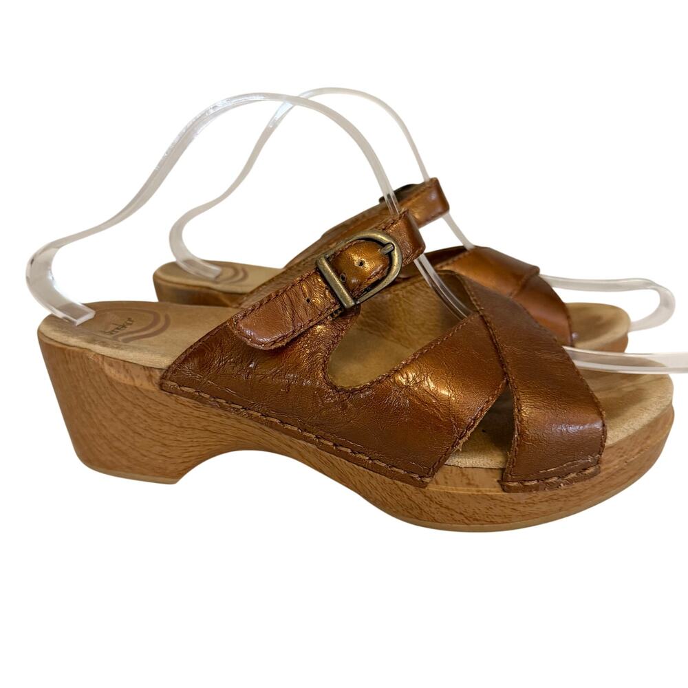 Dansko Clog Sandals Womens Size 38 8 Brown Sela Leather Wood Casual Boho Summer
